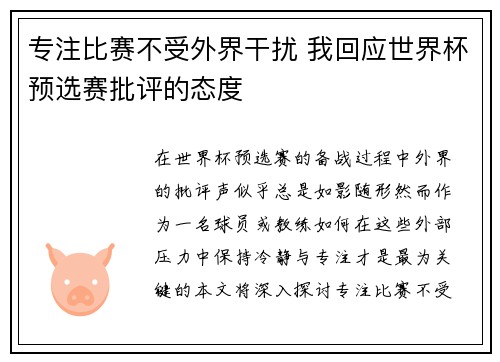 专注比赛不受外界干扰 我回应世界杯预选赛批评的态度